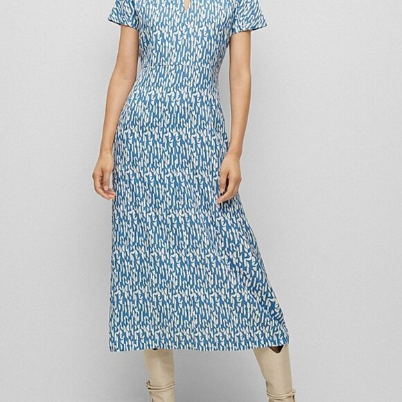 BOSS  Slim-fit printed dress with keyhole neckline - Picture 3 of 10